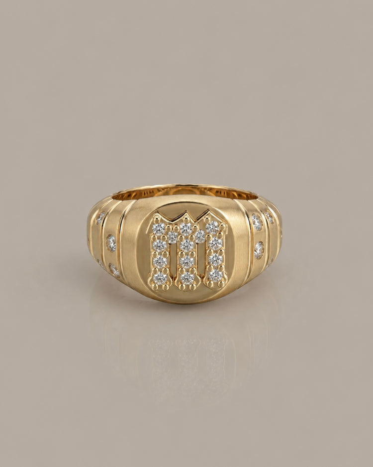 Diamond Initial Signet Ring