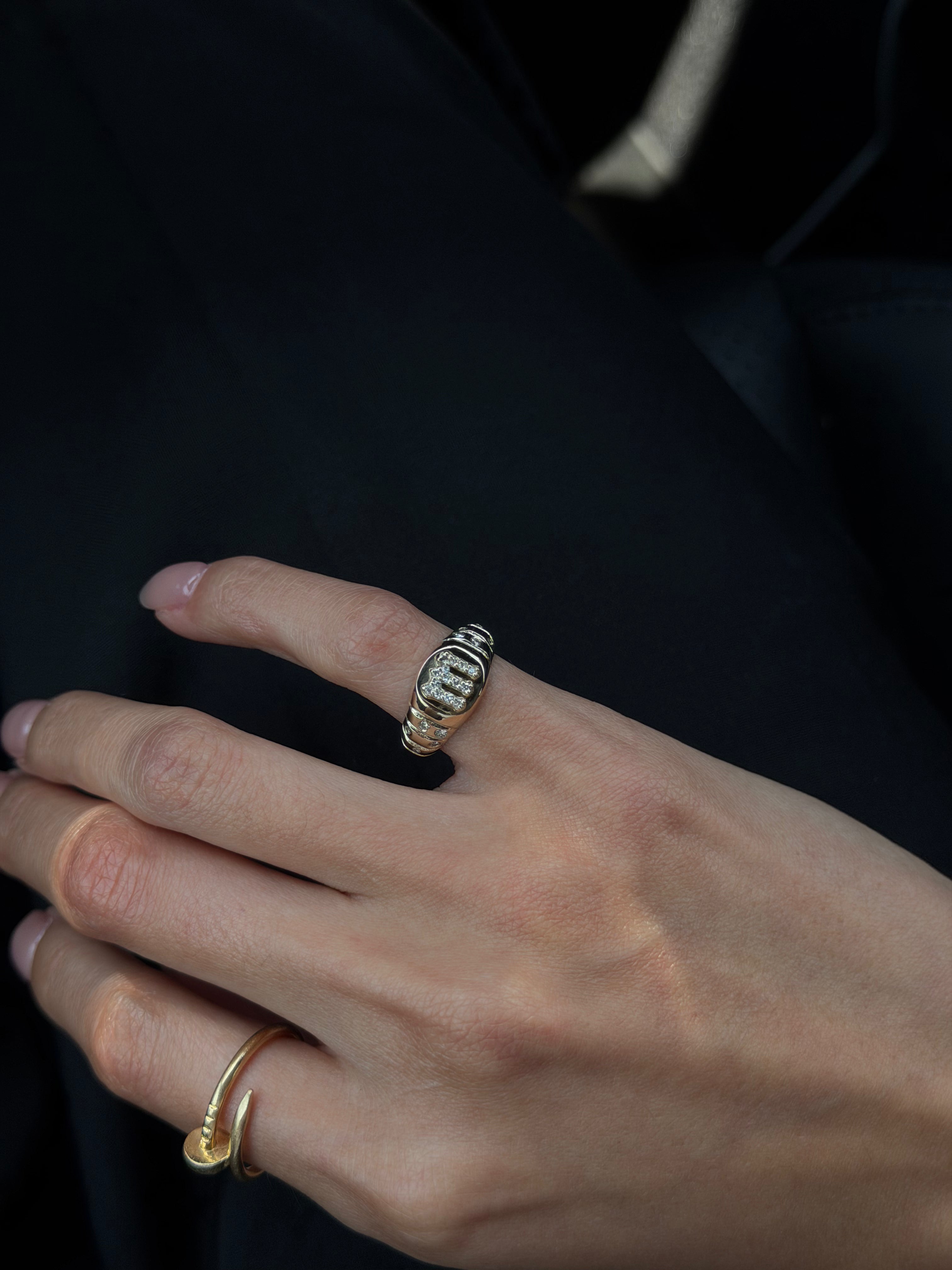 Diamond Initial Signet Ring