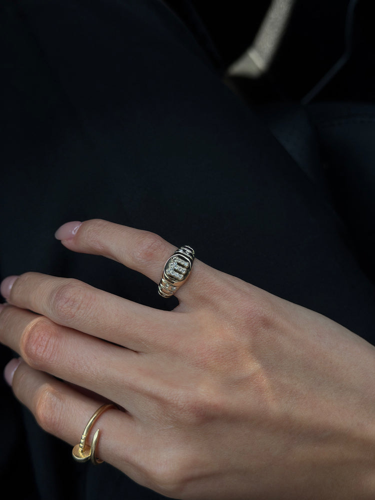Diamond Initial Signet Ring