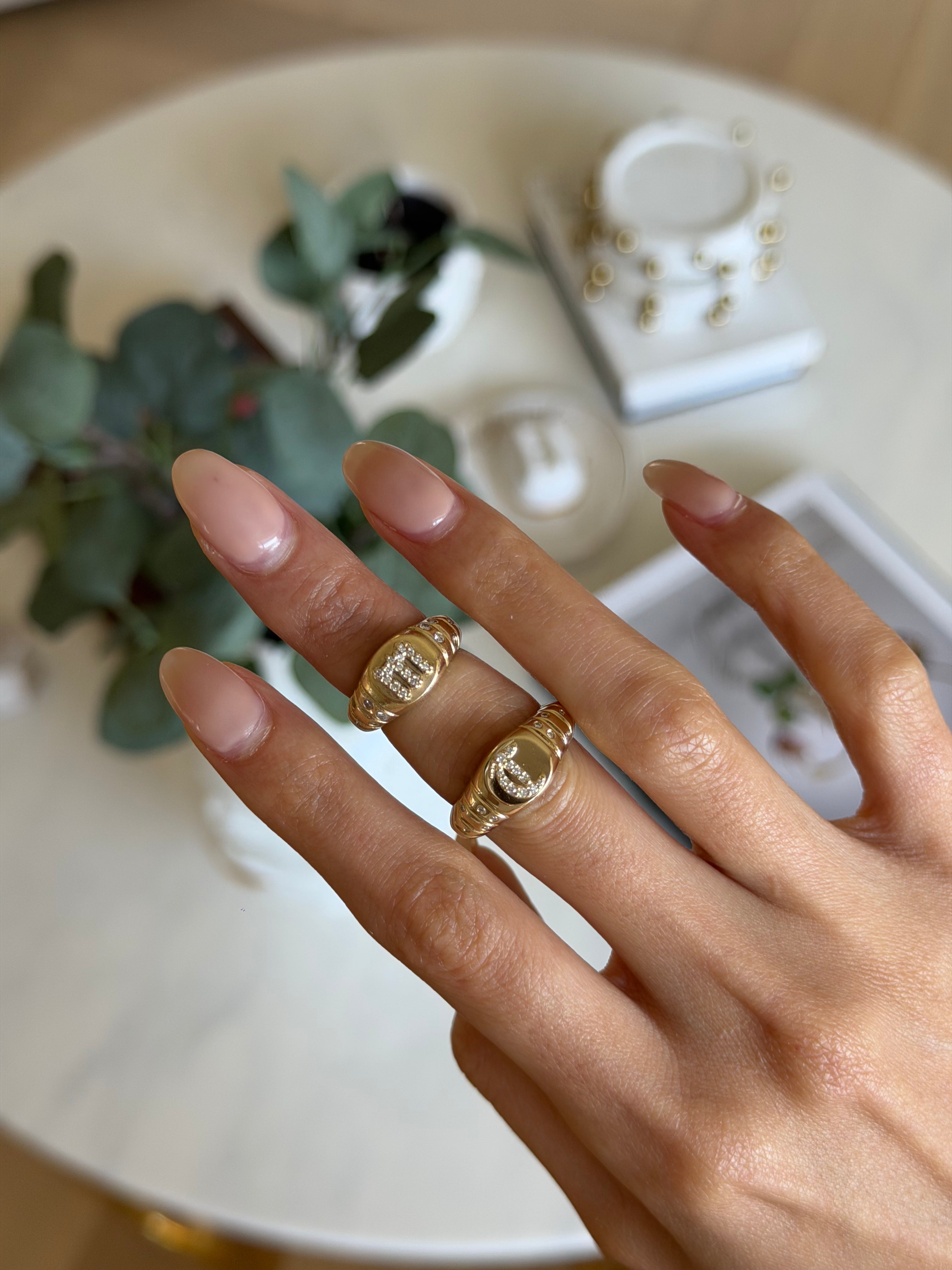 Diamond Initial Signet Ring