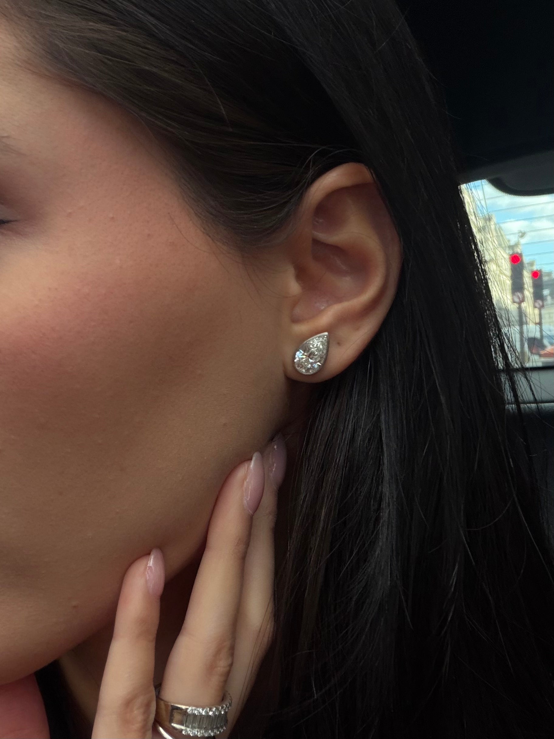 Pear Diamond Bezel Studs